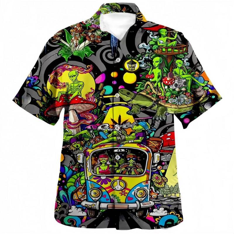 2026 Mens Loose Breathable 3D Print Hawaiian Short Sleeve Shirt Fashion Collared Casual Top