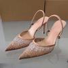Fashion 2025 Summer New Women's Sandals Water Diamond Bright Mesh High Heels Footwear Elegant Slingback Pointed Slip On Party Lady Shoes