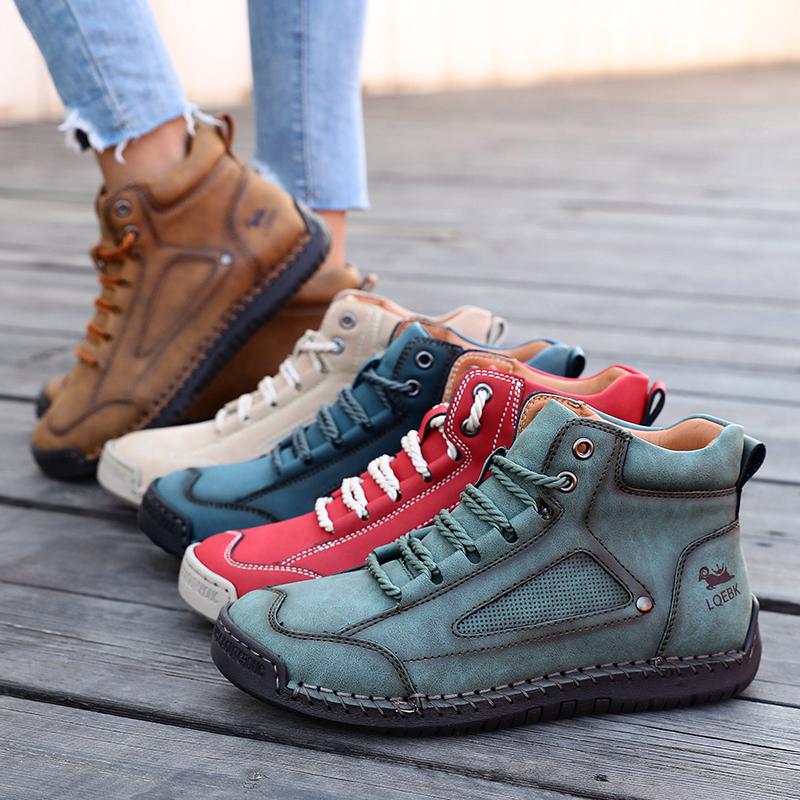 Женские нюдовые ботинки, высокие, ретро, противоскользящая рабочая обувь, ручная работа, кожаные повседневные лоферы, мягкая подошва, удобная женская обувь для ходьбы