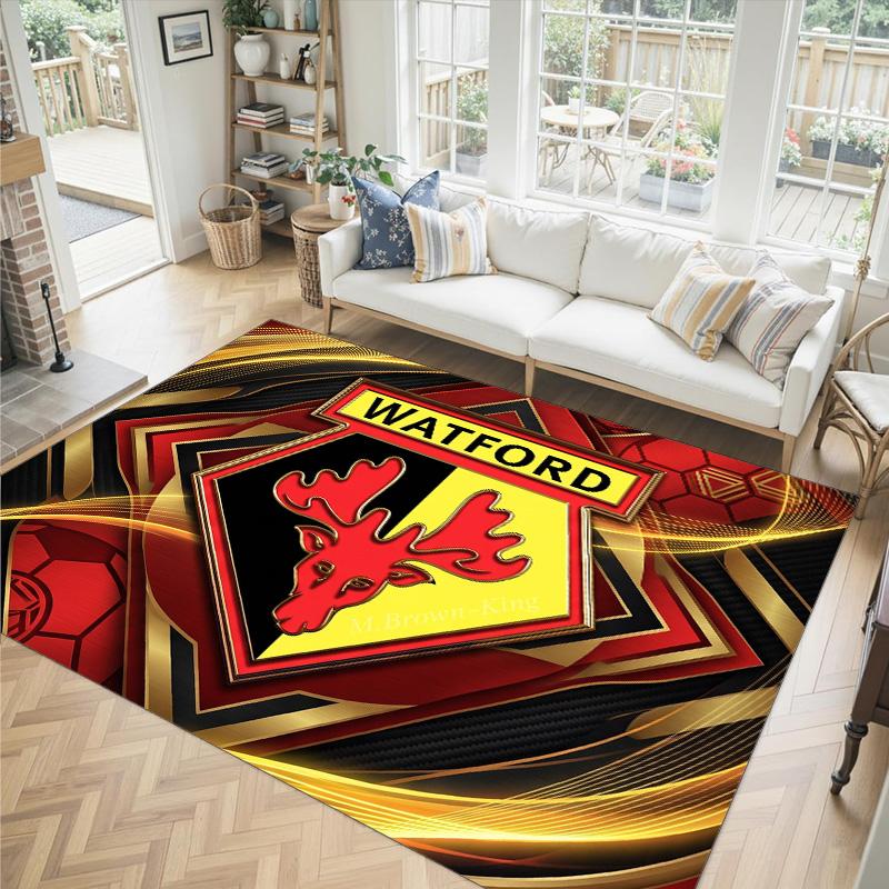 Watford Football Design Crystal Velvet Carpet Cozy Non?Slip Printed Rug For Bedroom Living Room Entrance