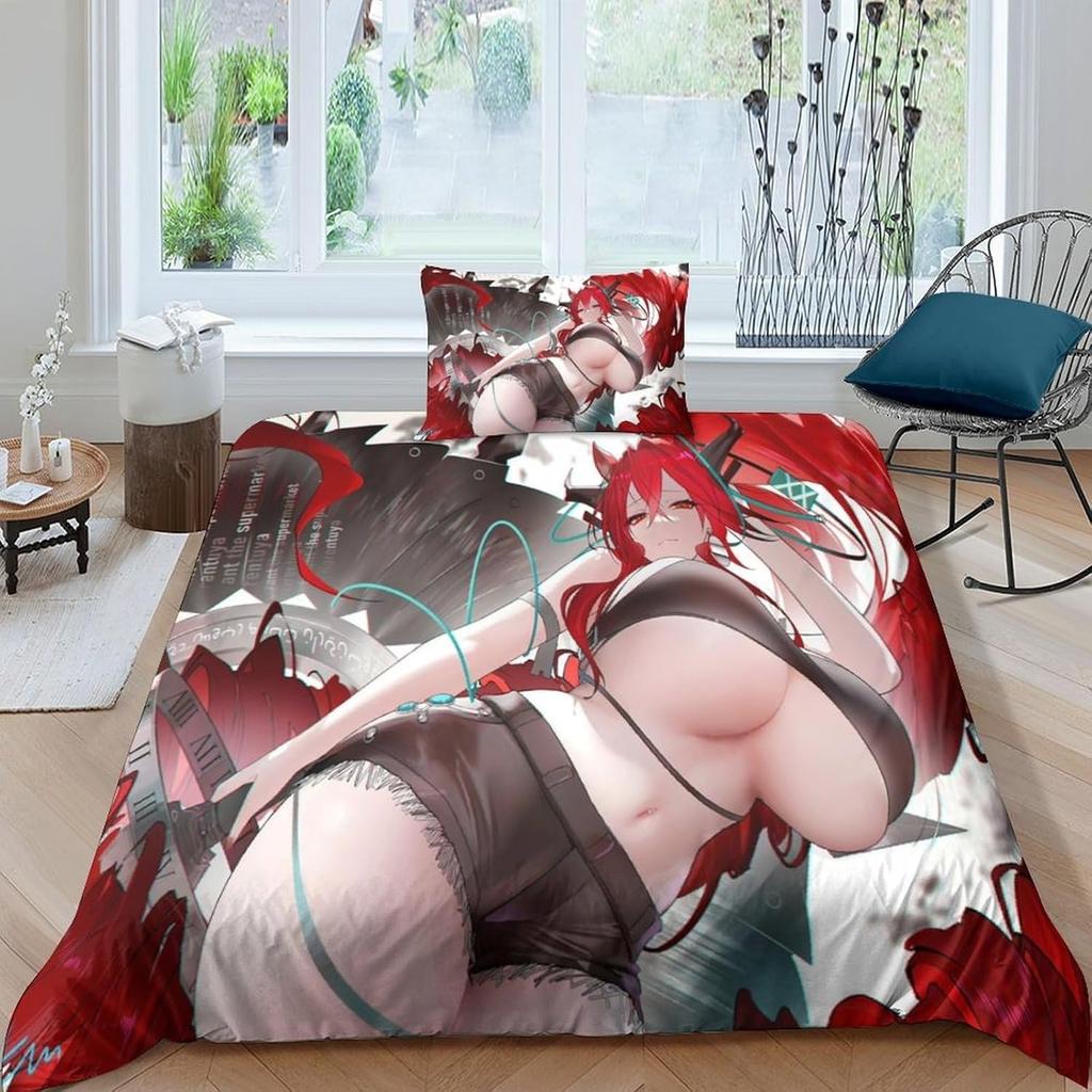 Full and Sexy Girl 3D Printed Anime Girl Bedding Set, Children's Down Duvet Set, Girl and Boy Bed Sheet Soft Microfiber Zipper a