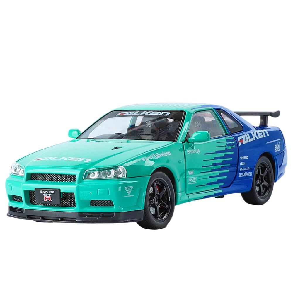 1/24 Nissan GTR R34 Skylin Modified Car Alloy Car Model Sound and Light Children's Toy Collectibles Birthday Gift
