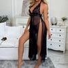 European & American Mesh Halter Long Dress: Sexy Women's Lingerie Set with Slit