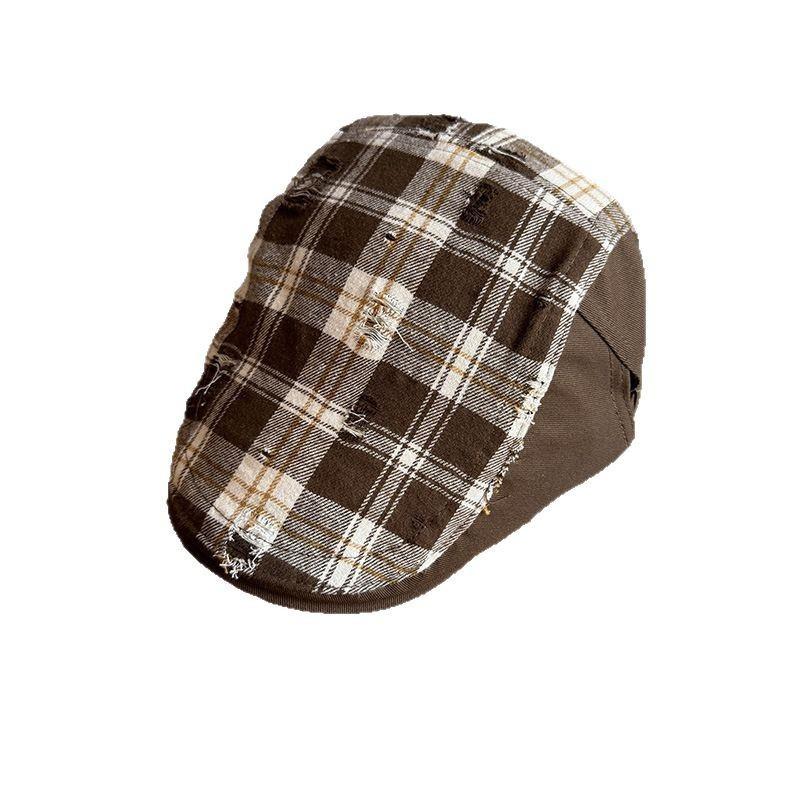 Retro Plaid Patchwork Newsboy Cap For Women Spring Summer Fashion Sun Protection