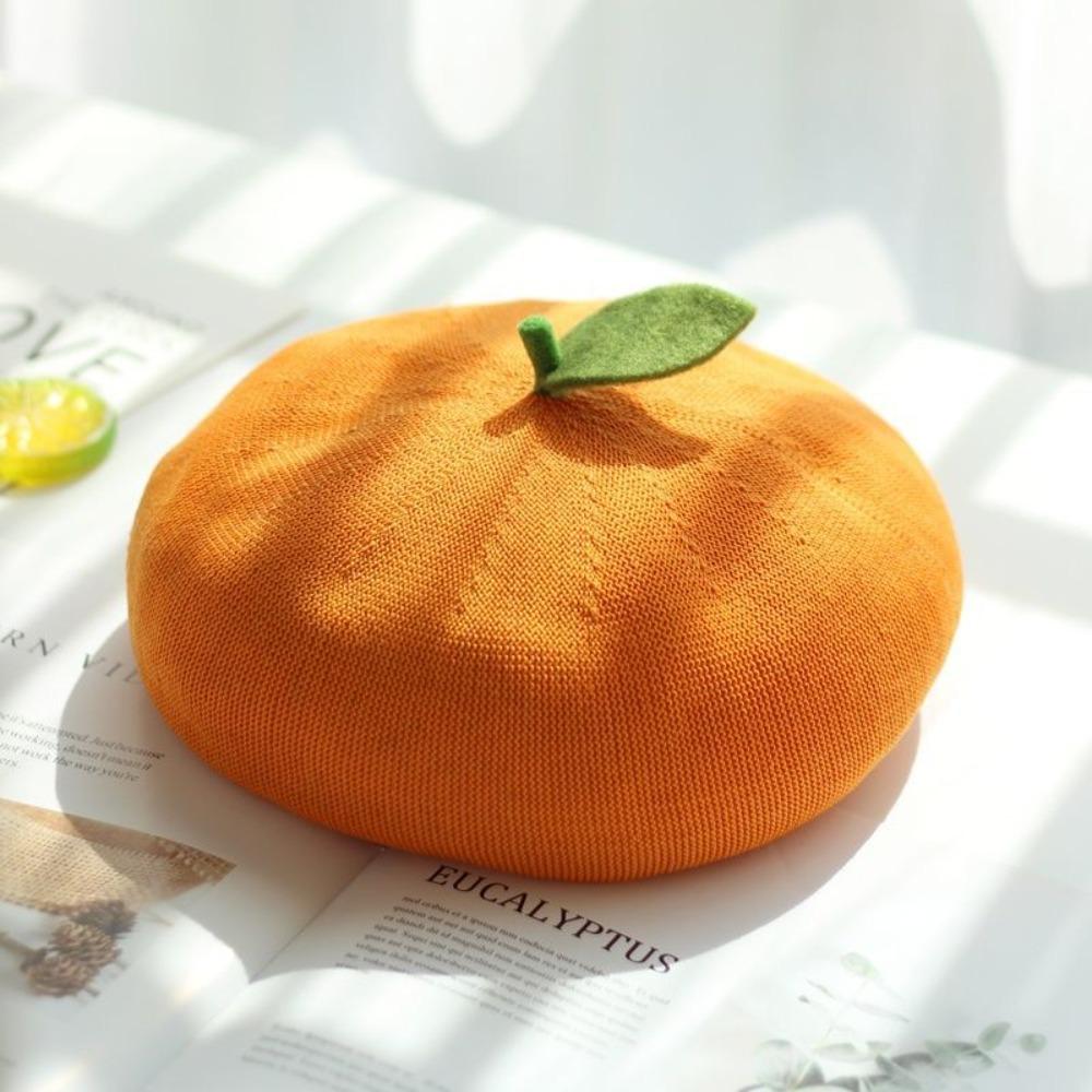 Red Apple Painter Hat Orange Shaped Knit Beret Japanese style Fruit Beret Autumn and Winter Warmth