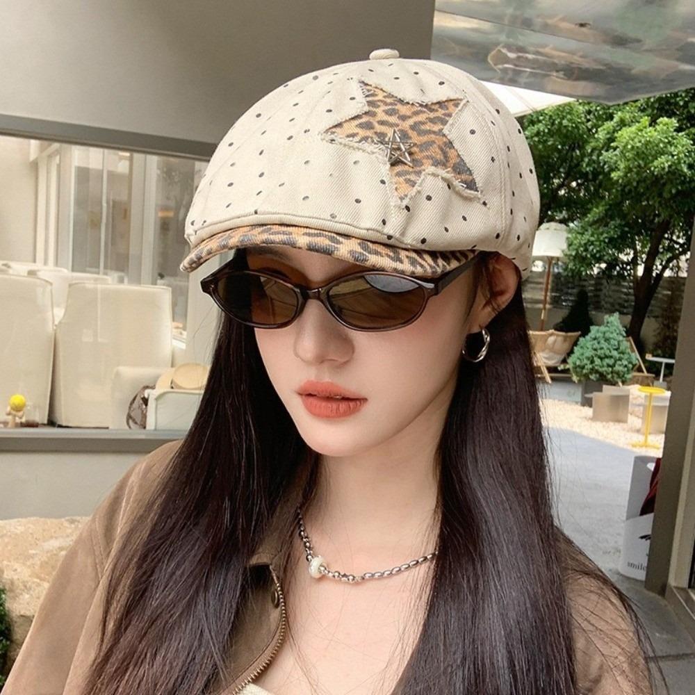 Polka Dot Newsboy Forward Cap Adjustable Soft Baseball Hat Fashion Leopard Print Beret Women