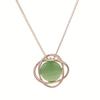 Women's Fashionable Simple Geometric Double Oval Rotating Necklace and Earrings Jewelry Set with Round Cat's Eye Stone Pendant and Stud Earrings
