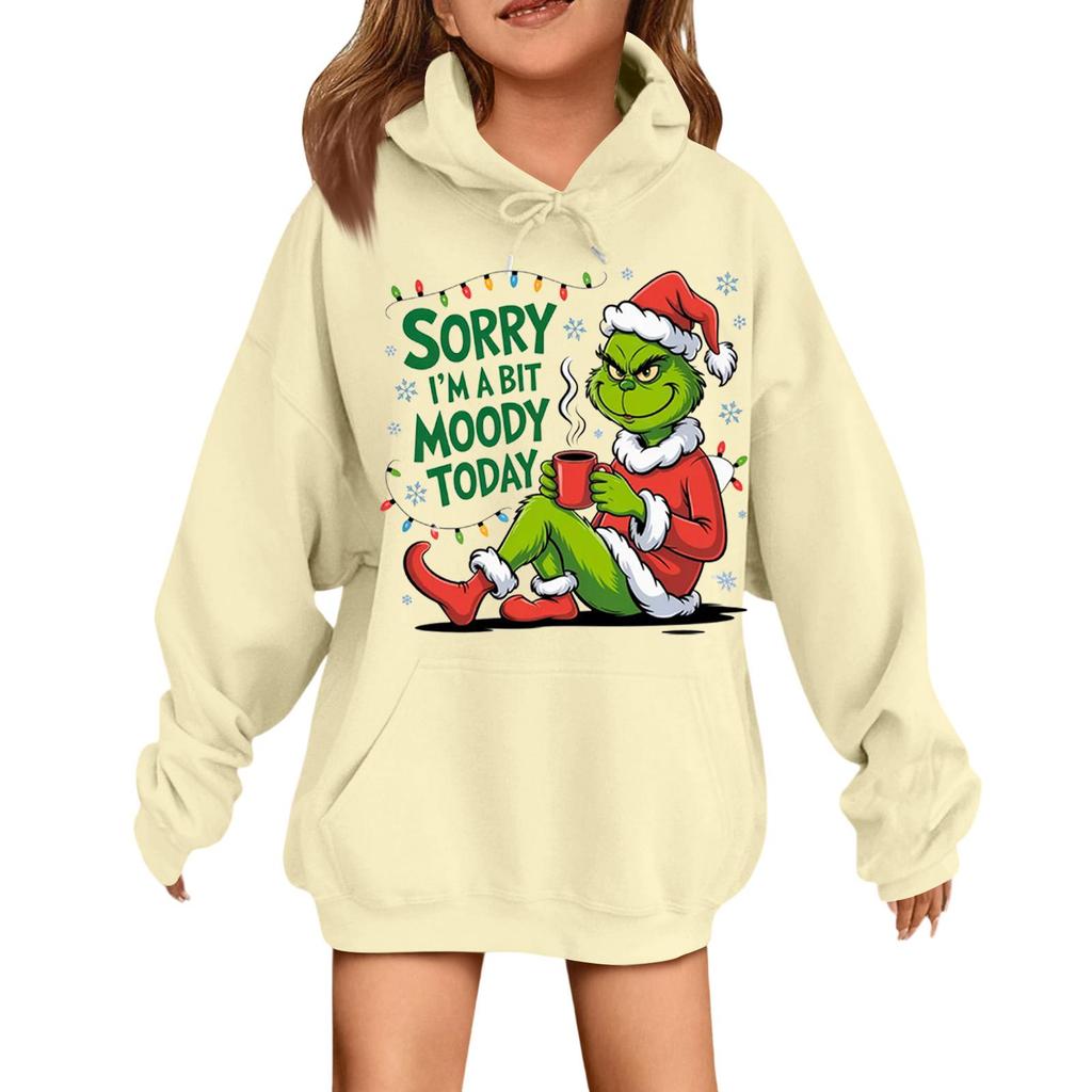 Children's Fashionable Casual Long-sleeved Loose Christmas Print Pullover Hooded Sweatshirt