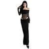 Women's Temperament Sexy One-line Shoulder Mesh Long Hollow-out Dress