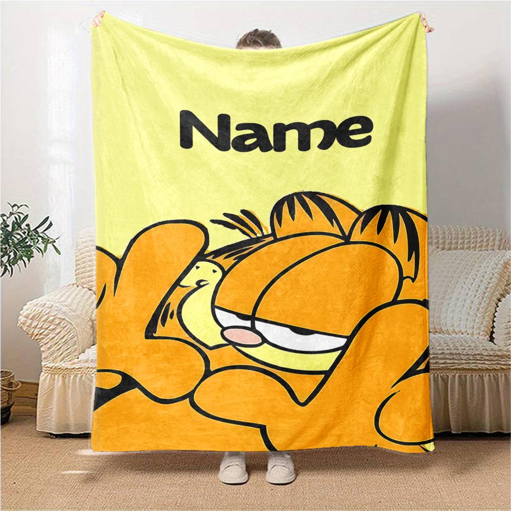 Custom Name Garfield'S Floral Adventure Party Blanket For Couch Bed Plush Cozy Fuzzy Blanket Super Soft Warm Blankets For Fall And Winter 091672