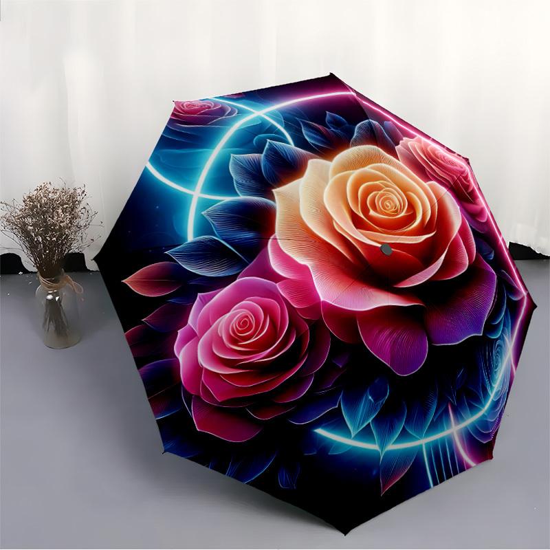 1pc Floral Artwork Open/Close Folding Umbrella, All- Portable Umbrella for & Men, Stylish Accessory (Holiday Gift) 8-Rib yy251213189
