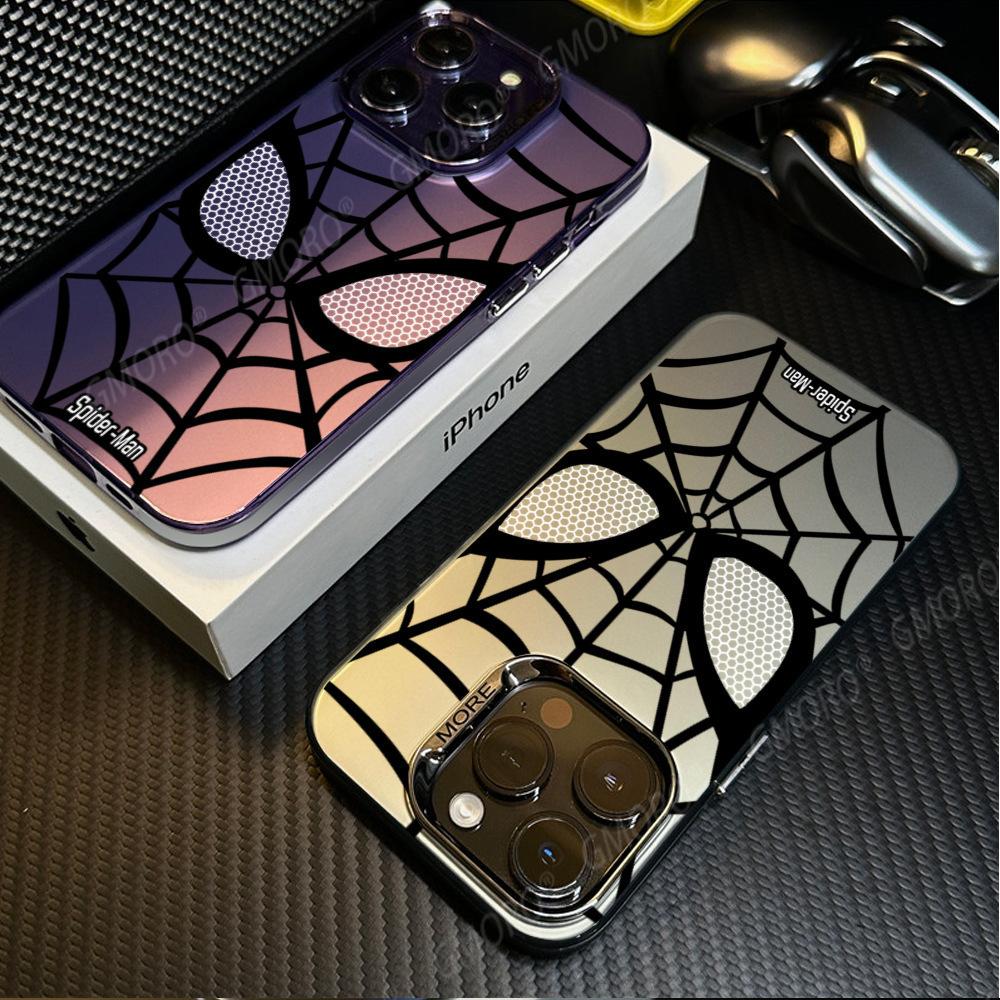 Trendy cartoon Spider-Man iPhone 15 Pro Max phone case, 14/5 new, 13/5 matte finish, 12/5 silver protective case
