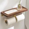 Double Paper Holder with Shelf Gold Wood Wall Mounted Bathroom Kitchen Tissue Holders Walnut Toilet Paper Towel Roll Rack Hanger