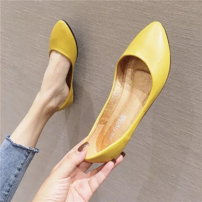 Women's Shoes Leather Soft Sole Candy Shallow Mouth Single Shoes Flat Heel  Shoes Slip On Plus Size Mature Zapatos De Mujer