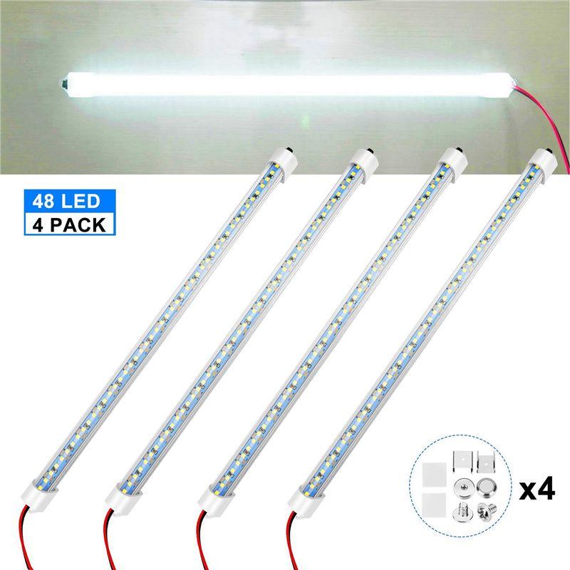 8X 12V Interior LED Light Bar 48 Leds Strip Lights With Switch And Magnets 6500K White Light For Car Van RV With US Plug