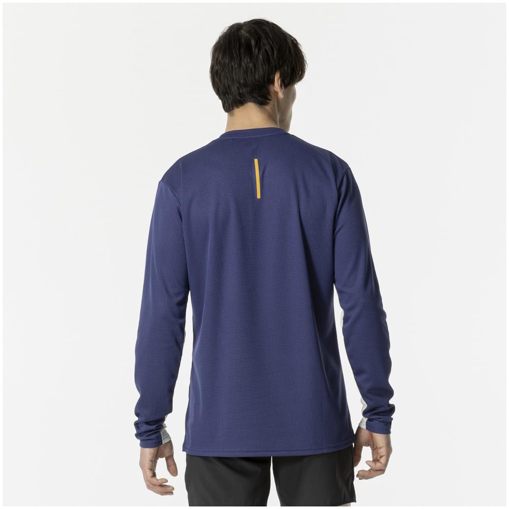 Mizuno Беговая одежда Dry Aeroflow Long Half Высокий Эстейт Синяя футболка, Рукав, Молния, Дышащая, Светоотражающая, J2MAB505, Мужская,