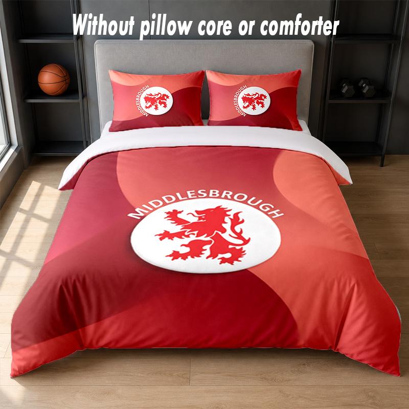Middlesbrough FC Design Bed Bedding Set 1 Duvet Cover + 2 Pillowcases Soft Breathable Household Bed Linens