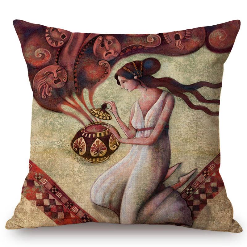 Abstract Elegant Lady Girl Cartoon Princess Queen Mermaid Lovely Dreamy Art Cotton Linen Sofa Pillow Case Linen Cushion Cover