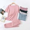 2025 Spring And Summer Female Modal Pajamas Two-piece Short-sleeved Trousers Color Large-size Breathable Casual Home Service Set