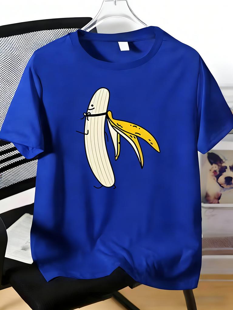 Unisexs Tee Cute Walking Banana Cartoon Pattern Print Cotton Short Sleeve Male Casual Streetwear Outdoor Daily Basic Fashion Top