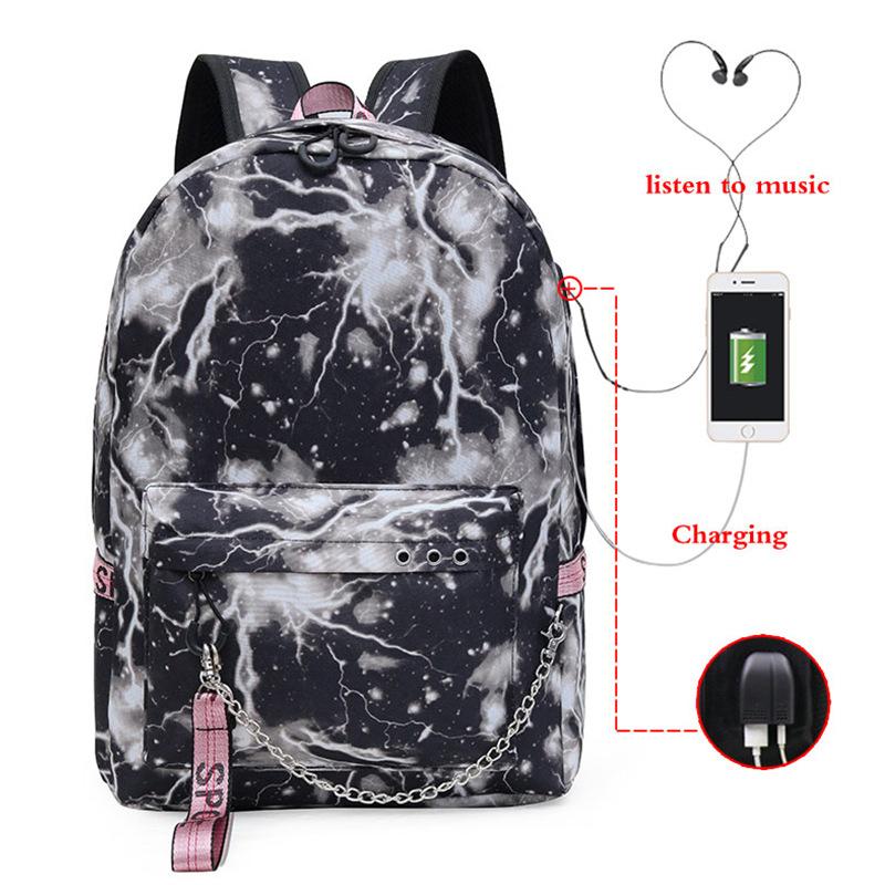 Blank Backpack USB Chain Webbing Bag Casual Student Schoolbag Heat Transfer Solid Color Backpack Support Making