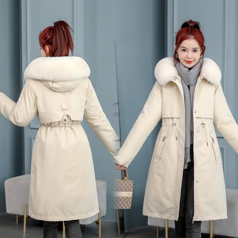Womens Winter Thick Cotton Puffer Coat Mid-Length Faux Fur Hooded Parka Plus Size Casual Warm Outerwear