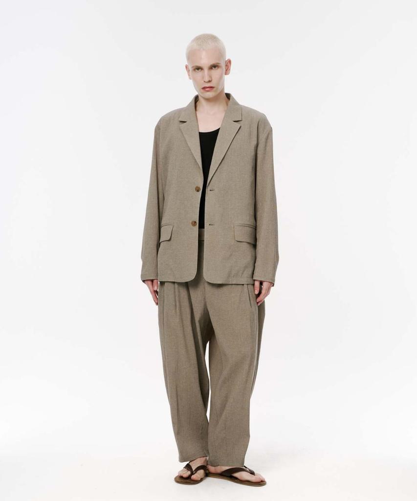 Codemorph Pleated Relaxed Fit Linen Jacket Khaki