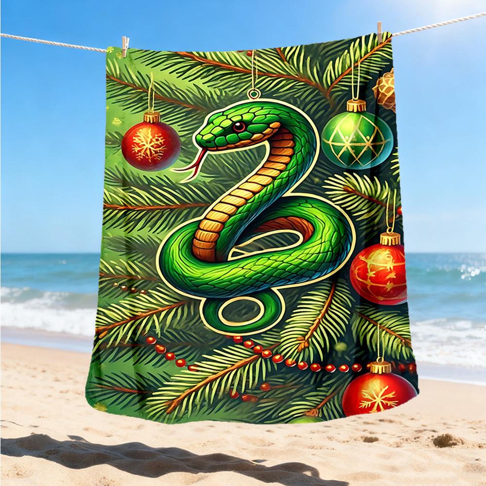 1pc Christmas Snake Throw Blanket Polyester Fiber, Lightweight Flannel, Soft & Warm, All Season Use for Outdoor, Camping Digital Print
