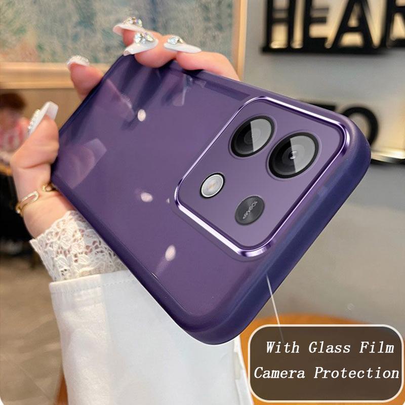 Transparent Silicone Case For Xiaomi Redmi Note 13 Pro 13R 12 11 10 11S 10S 9 8 Redmi A3 A1 13 13C 12 12C 10C 9C 9A 9T With Glass Lens Film Protection