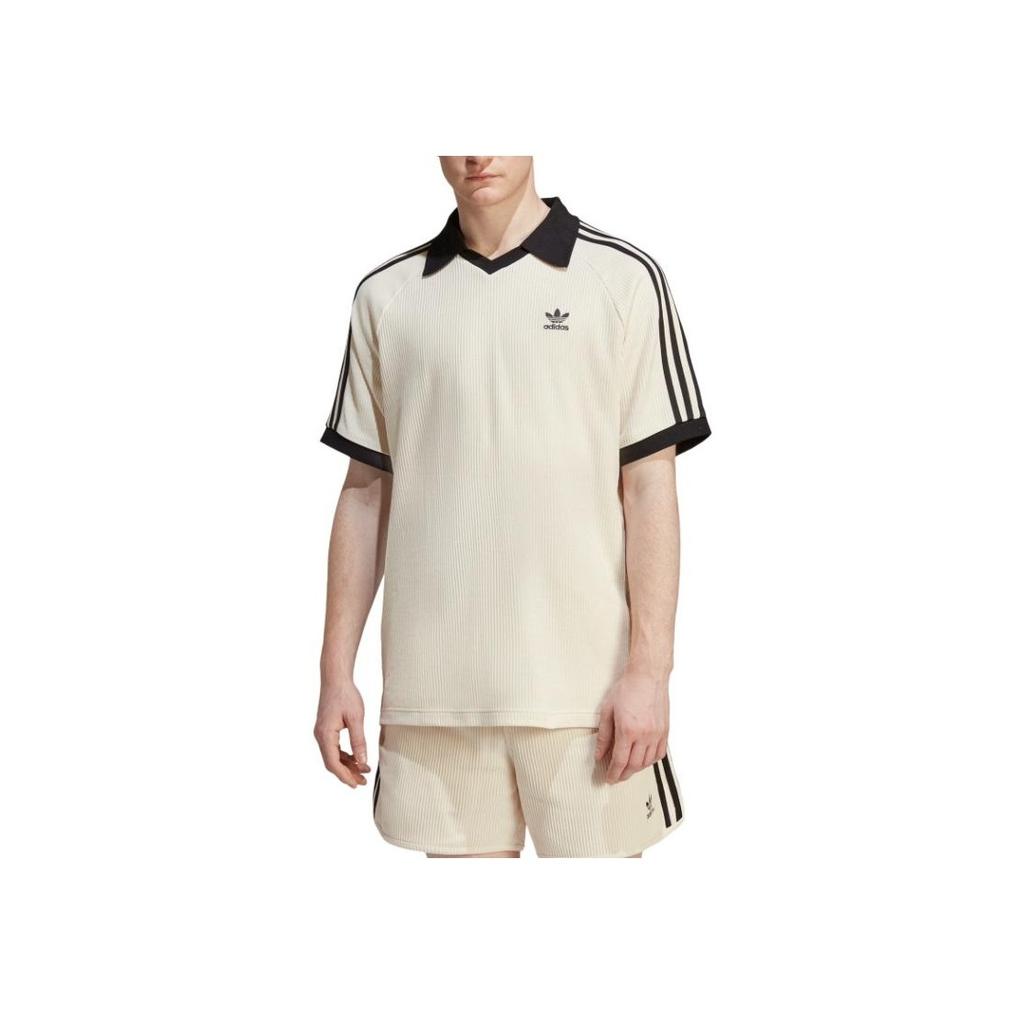 Adidas Оригинальные мужские рубашки-поло из американской ретро-серии с контрастным принтом логотипа и короткими рукавами, Off-White HA9311