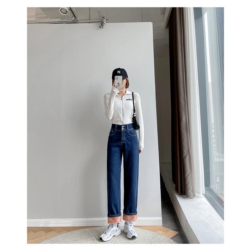 Винтажные женские джинсы с высокой талией, зимние толстые теплые уличные джинсы, широкие джинсы, женские джинсовые брюки, прямые мешковатые джинсовые брюки для мам