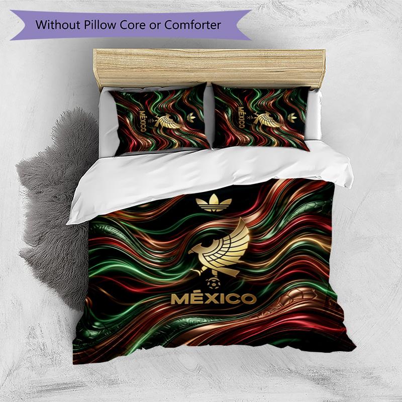 Mexico footbal Printed Bedding 3 Piece Set Cozy Breathable Bed Cover Set as Housewarming Holiday Gift