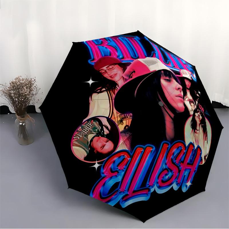 1PC BILLIE EILISH Pattern Automatic Folding Umbrella, Portable Collapsible Design, Casual Outdoor Accessory, For All Seasons, Christmas Birthday Festi