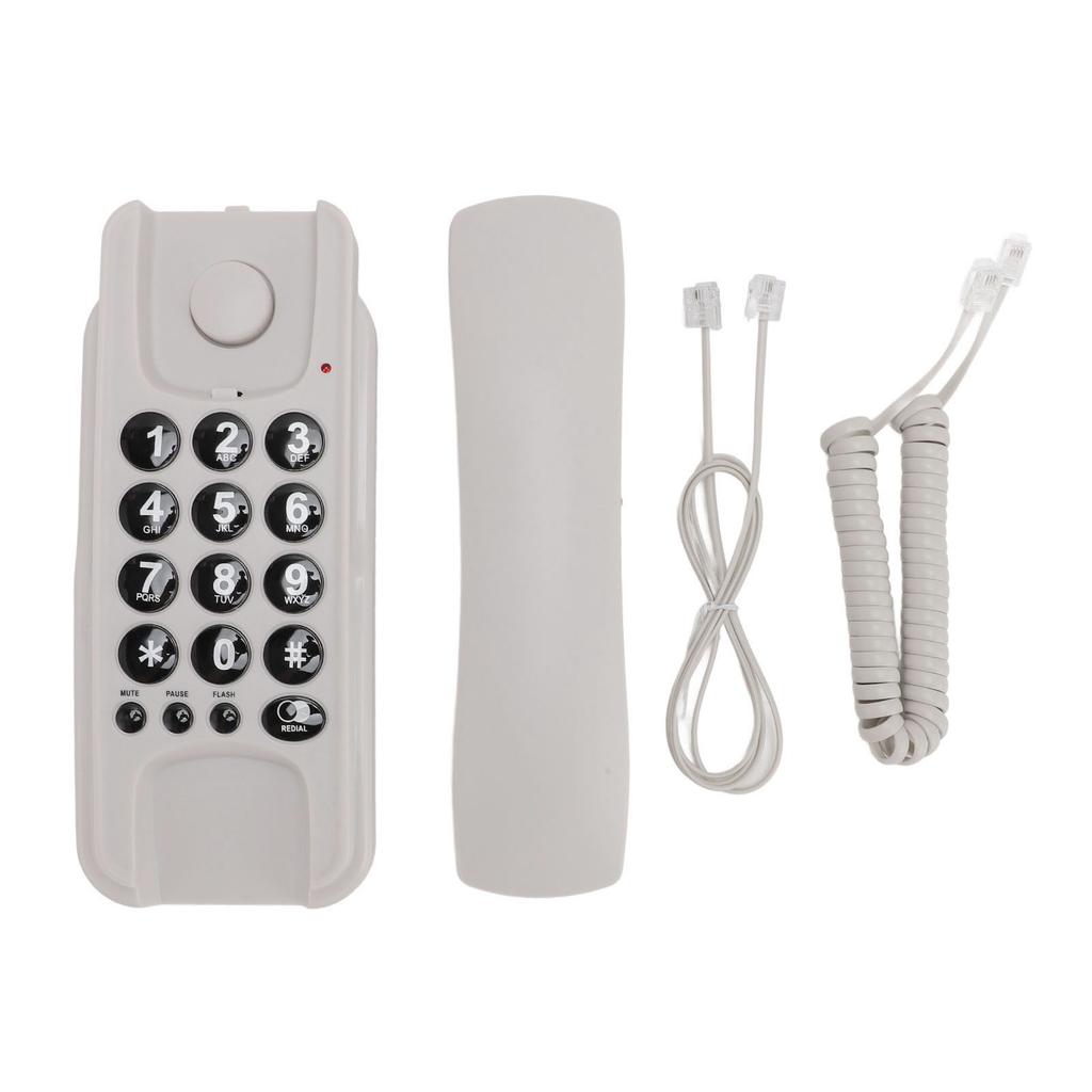 Wall Mount Phone Corded Volume Adjustable Ringer Redial Wall Telephone for Hotel Office White