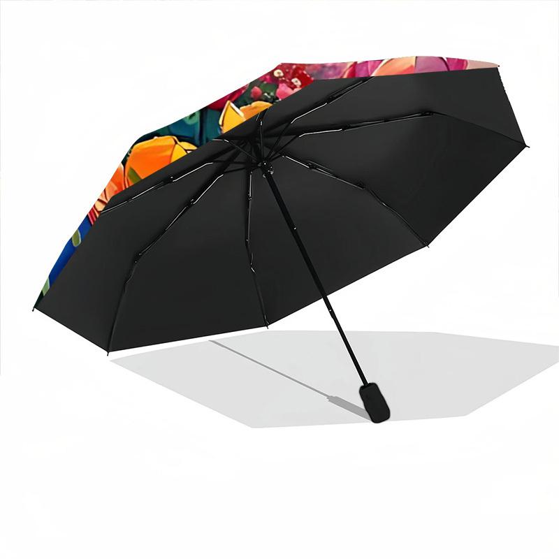 1PC Tulips Sunset Automatic Folding Umbrella, Portable & Foldable Design with 8 Ribs, 32