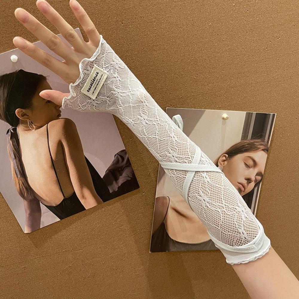 Elastic Sun Protection Sleeves Sweet Fingerless Gloves Lolita Y2K Lace Arm Sleeves  JK