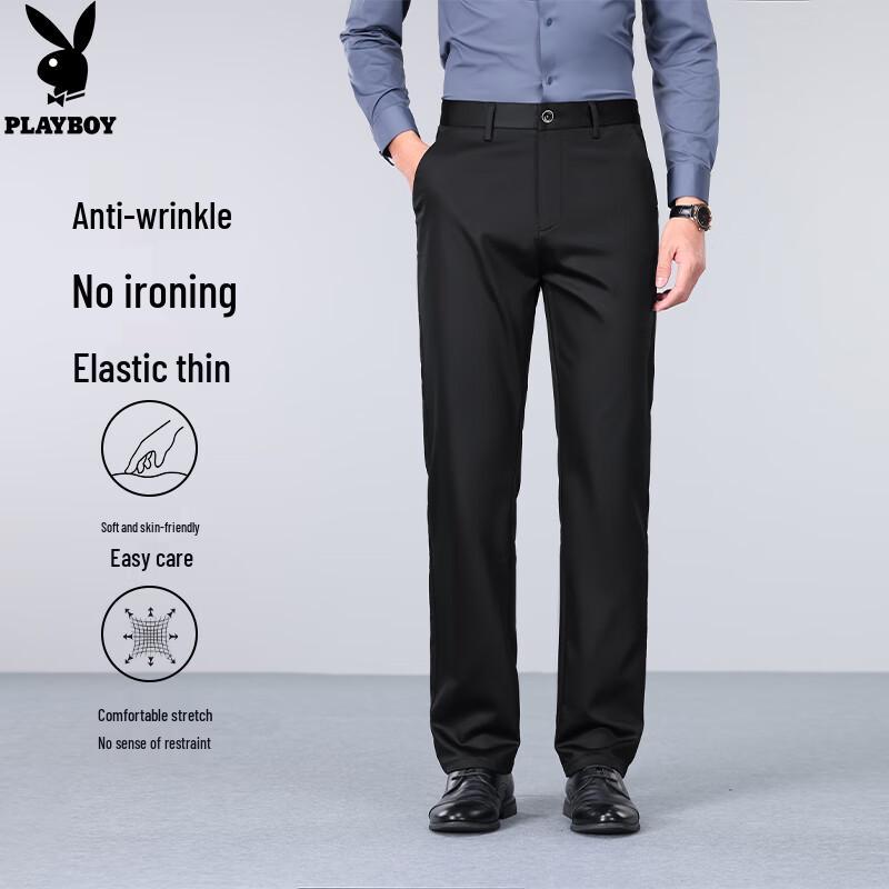 Playboy Men's Wrinkle-Free Straight Leg Business Casual Pants