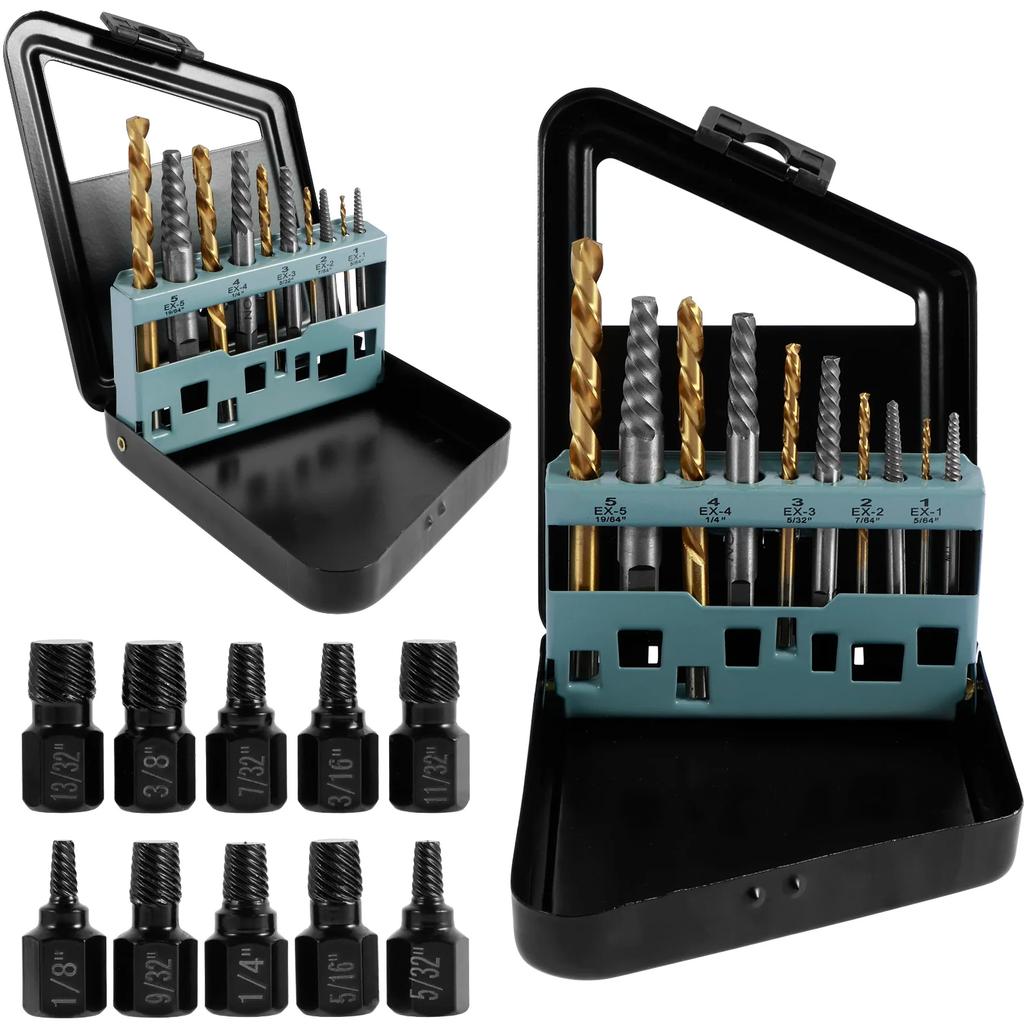 20/10 шт. Набор экстракторов поврежденных винтов разных размеров Металлический экстрактор болтов с шестигранной головкой Инструмент для извлечения сломанных винтов и гаек Сверло для шпилек