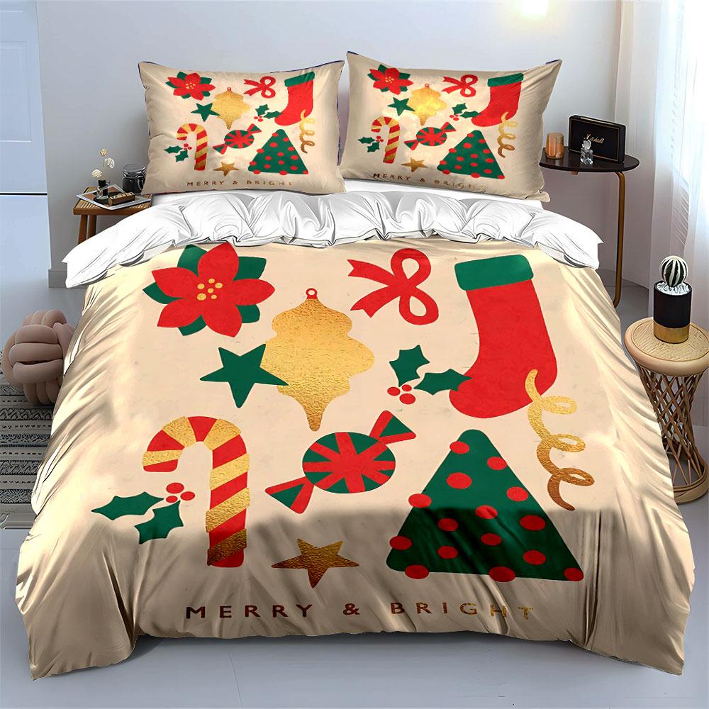 Christmas Themed Festive Decor Bedding Duvet Cover Set Duvet Cover Pillowcases (1*Duvet Cover 2*Pillowcases, without duvet insert)
