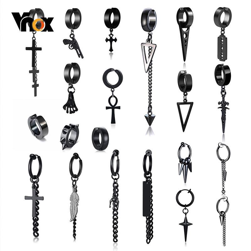Vnox Панк Серьги-клипсы для мужчин и женщин, Черный аксессуар для ушей из нержавеющей стали, Готический рок Хип-хоп Кольцо Круглая серьга 1 шт.