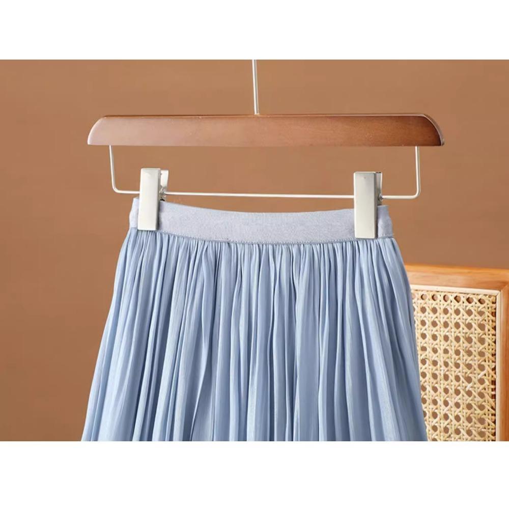 Dimanaf 2025 Summer Women New Skirts Solid Elastic Waist Pleated Mesh Elegant Skirts