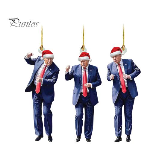 Рождественские украшения Трампа, акриловые 2D-украшения для танцующего Трампа, шапка Санты, подвесное украшение Трампа для елки, зеркало заднего вида автомобиля