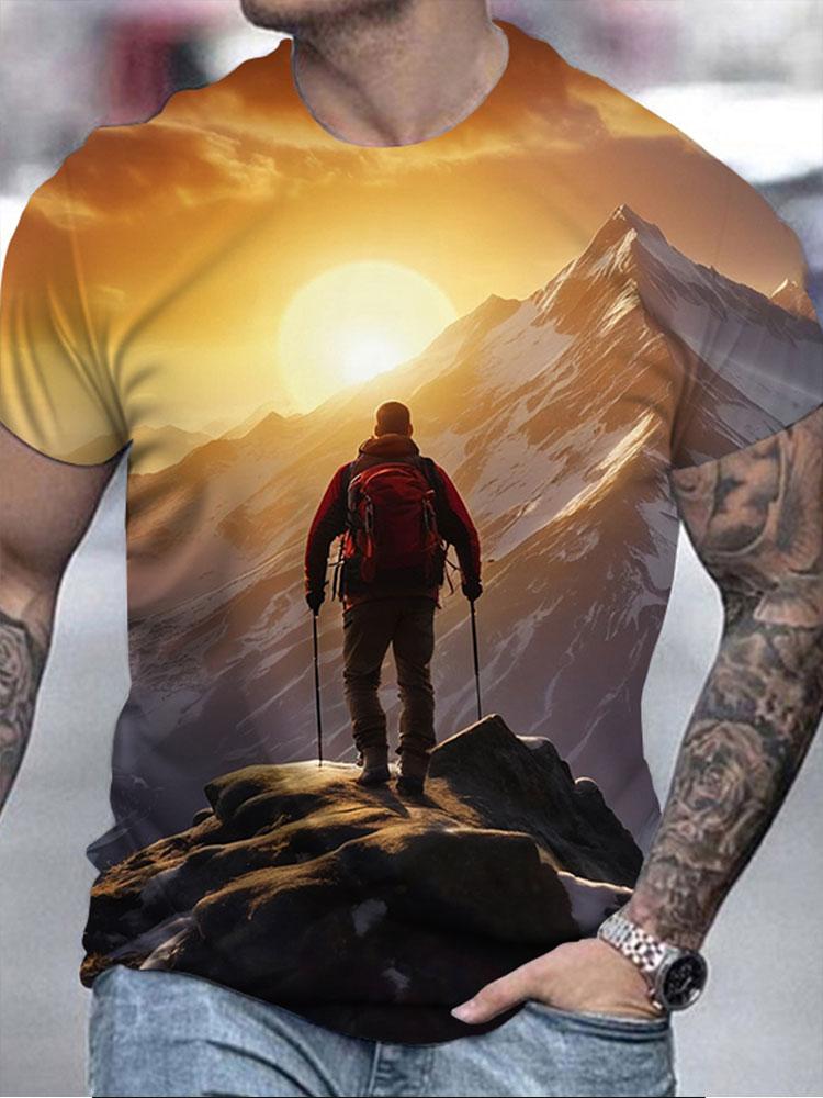 Мужская футболка с принтом 3D Mountain, летняя, удобная, дышащая, с короткими рукавами, для любителей активного отдыха, мужская футболка большого размера