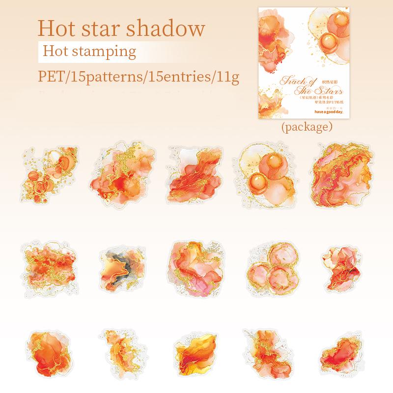 15 листов/пакет ПЭТ Наклейки с тиснением фольгой, не размазывающиеся, Пакет материалов для блокнота, Нарезанные пленочные наклейки, Пакет для украшения блокнота, чехла для телефона