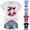 Women's Casual Halloween Breast Print T-Shirt Round Neck Pullover Short Sleeve Top