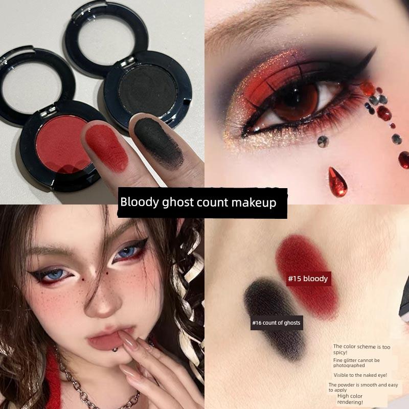 American-Style Spicy Girl~ Slightly Tipsy Gothic Smoky Red and Black Punk Smoky Makeup Eyeshadow, Everyday Niche Cut-Off Eyeliner