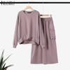 Women Long Sleeve Blouse and Skirts Casual Two Piece Suit Sets