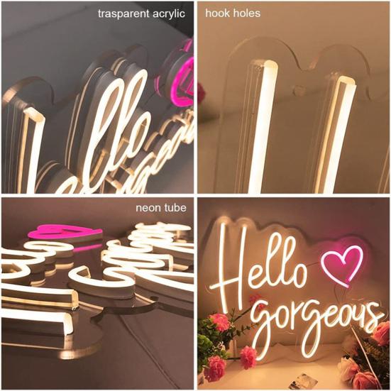 Hello Gorgeous Neon Sign LED Light Unique Shape Super Bright Energy-Saving USB Powered LED Light Sign Wall Art Decoration