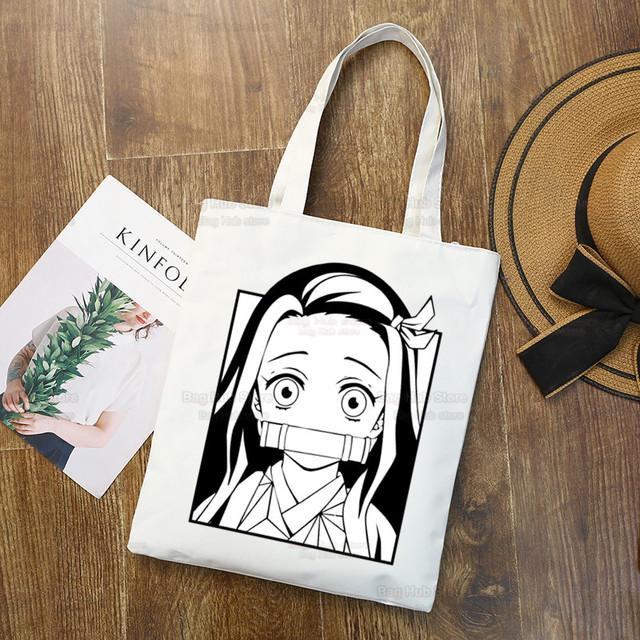 Tanjiro Nezuko Demon Slayer Холст Сумка Harajuku Женский Kimetsu No Yaiba Сумка для покупок Колледж Оригинальная сумка через плечо Ежедневное использование