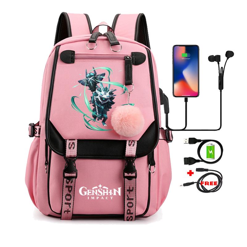 Anime Game Printed Bag Canvas Backpack Large Capacity Bookbag for Boy Girl Kids Gifts Usb Charging Travel Backpack Student School Bag